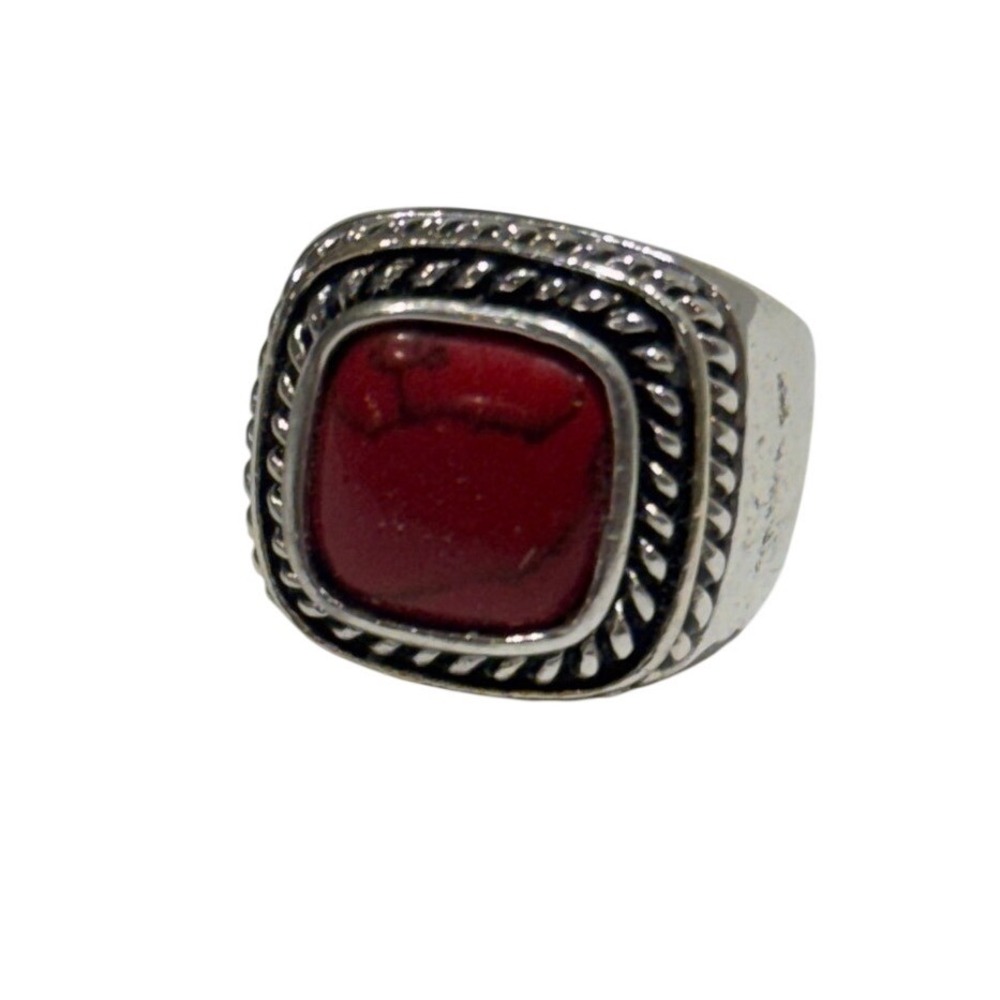 Vintage Signet Ring Womens Size 6Red Stone 18K GE Silver Color Southwestern